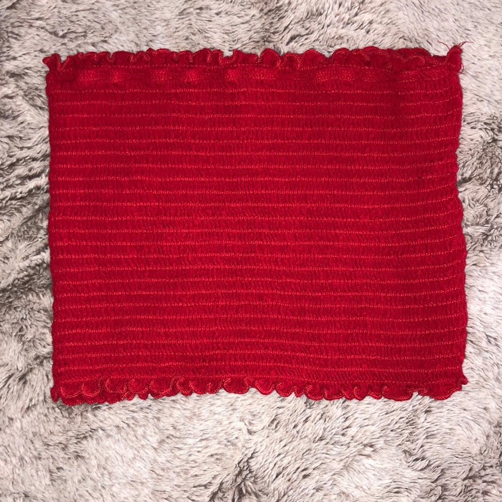 Red strapless crop top